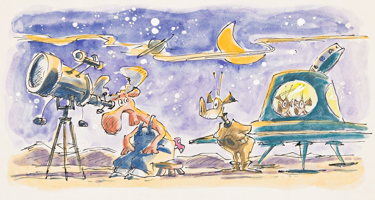 LEE LORENZ (1933- ) One night while I was watching the stars a flying saucer landed right next to me. [CHILDRENS]